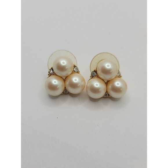 Gold Tone Pearl Earrings Pierced Lot of Four - Picture 2 of 5
